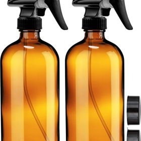 Empty Amber Glass Spray Bottles - 2 Pack - Large 16oz Refillable Bottle For Is Great For Essential Oils, Plants, Cleaning Solutions, Hair - Durable No