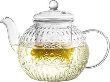 Vintage Glass Teapot, Tea Kettle with Removable Infuser 32OZ/1000ml, Borosilicate Glass Pot -Stovetop Safe, Blooming & Loose Leaf Tea Maker Set