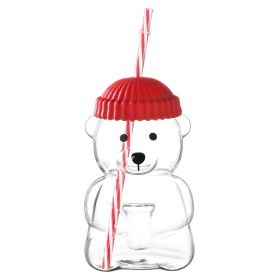 1 PCS 20 OZ Red Little Bear Glass Straw Cup High Borosilicate Heat-resistant Glass Cup For Juice, Milk and Cold drinks