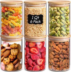1 Qt Glass Storage Containers with Lids, Glass Jars with Lids, Clear Food Storage Jar, Round Canister Set of 6