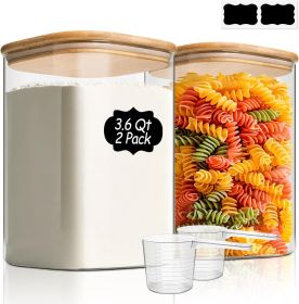 3.6 Qt Glass Food Storage Containers Set of 2, Large Storage Containers with Lids, Square Glass Jars with Lids, for Flour and Sugar, Cereal, Rice