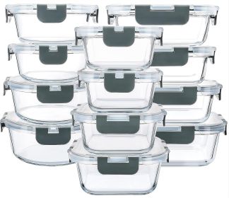 24-Piece Glass Food Storage Containers with Upgraded Snap Locking Lids,Glass Meal Prep Containers Set - Airtight Lunch Containers, Microwave, Ove