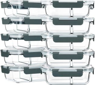10-Pack,30 Oz Glass Meal Prep Containers 2 Compartments Airtight Lunch Bento Boxes with Lids, Glass Food Storage Containers, Microwave, Oven