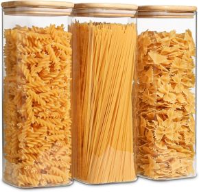 Glass Spaghetti Pasta Storage Containers with Lids 2.2 Qt Set of 3