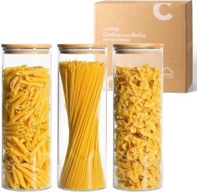 Glass Spaghetti Pasta Storage Container with Lids 2 Qt Set of 3
