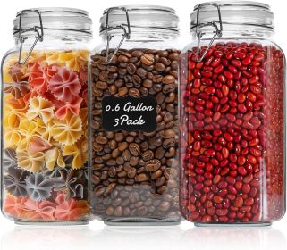 Airtight Glass Jars with Lids 0.6 Gallon Set of 3