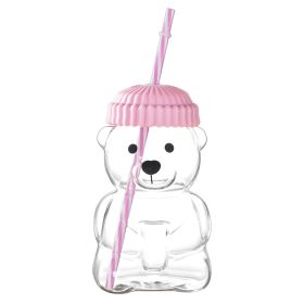 1 PCS 20 OZ Pink Little Bear Glass Straw Cup High Borosilicate Heat-resistant Glass Cup For Juice, Milk and Cold drinks