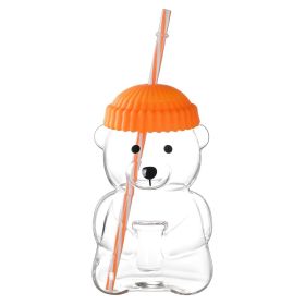 1 PCS 20 OZ Orange Little Bear Glass Straw Cup High Borosilicate Heat-resistant Glass Cup For Juice, Milk and Cold drinks