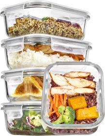 5Pack 22oz Glass Storage Containers with Lids, Glass Meal Prep Food Container Sets with Snap Airtight Lids for Microwave, Oven, Freezer and Dishw