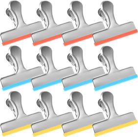 12 Pack Stainless Steel Chip Bag Clips Covered with Silicone - NO More Sharp Edges - Color Coded for Food Bags - Air Tight Seal