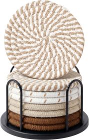 Coasters Set of 8 for Drinks, Beer, Coffee, Cotton Woven 4 Colors Absorbent Coaster with Holder