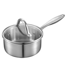 1.5 QT Saucepan, Stainless Steel Saucepan with Glass Lid, Multipurpose Stainless Steel Small Cooking Sauce Pot with Ergonomic Handle