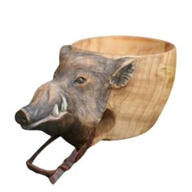 Hand Carved Cup Scandinavian Kuksa Wooden Mug Camping Gear Coffee Cup Kuksa Guksi Kuksa Wild Boar Cups Christmas (Option: Wild Boar Painting)